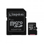 MICROSD KINGSTON 64GB CLASS10 UHS-1 100MBS+ADAPTER