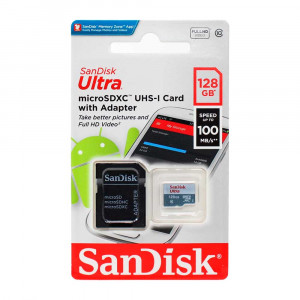 SanDisk Ultra 128GB UHS-I Class 10 MicroSDXC Memory Card Up to 100mb/s SDSQUNC-128G with Adapter