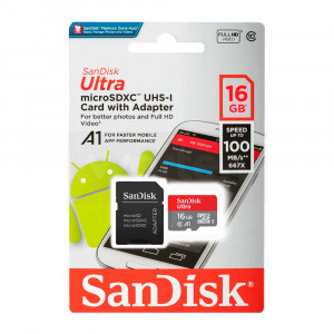 SanDisk Ultra 16GB UHS-I Class 10 MicroSDXC Memory Card Up to 100mb/s SDSQUNC-16G with Adapter